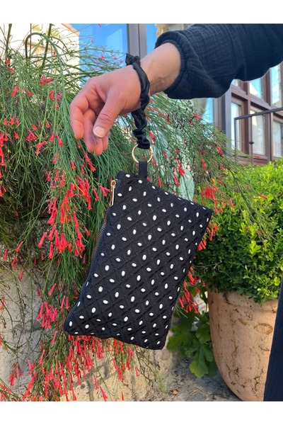 Siyah Fisto Clutch Çanta – Saten Bileklikli