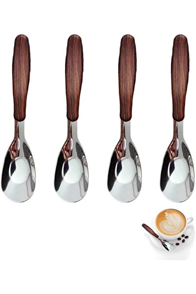 TERRIFI Retro Wooden Teaspoons Set, Set of 4 5.7" Stainless Steel Dessert Spo...