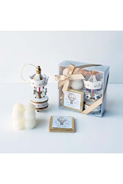 Mekece Baby Candy Gift Bebe-326B Madlen Chocolate White Candle and White Caro...