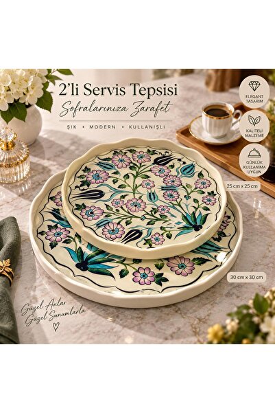 BYSABO 2 Lİ ÇİNİ DESEN SUNUM TEPSİ