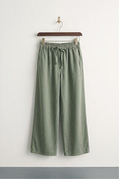 MODAQU Double Pocket Wide Leg Tensel Denim Elasticated Trousers - Çağla Yeşil