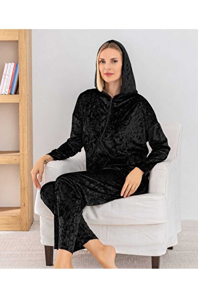 Pijamoni طقم بيجامة فاخرة من المخمل اللامع بأكمام طويلة ودافئة