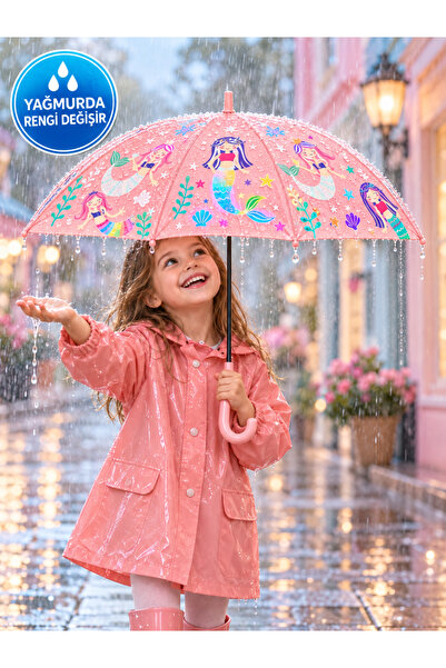 Casabony Yağmurda Rengarenk Kız Çocuk Şemsiye