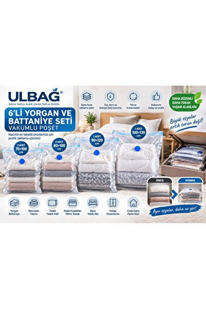 ÜLBAG مجموعة من 6 أكياس مفرغة من الهواء للحاف والبطانية مقاس كبير