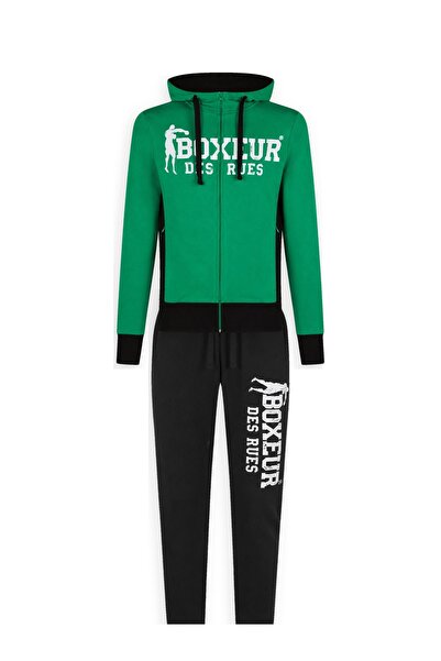 Boxeur Des Rues Set Trening Bărbați Boxeur des Rues: Hanorac Verde/Alb + Pantaloni de Trening Negru/Alb cu Dungi Verticale