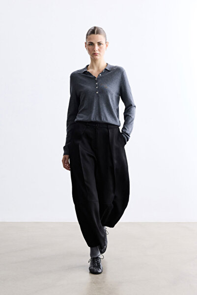 BE BLUE Black Barrel Pants with Sewing Details