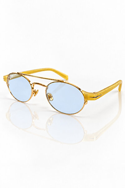 Chunky Frame Berina Unisex Elips Mavi Gold Sarı Çerçeveli Ultra Hafif Uv400 Filtreli Güneş Gözlüğü