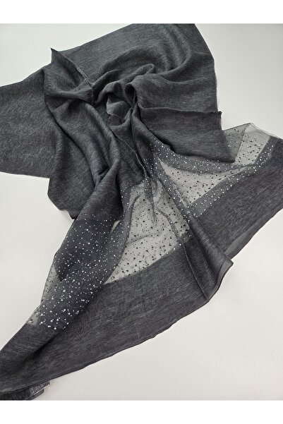 tomrisboutique Stone Detailed Tulle Silk Blend Shawl 70 X 190 cm Sparkling Ev...