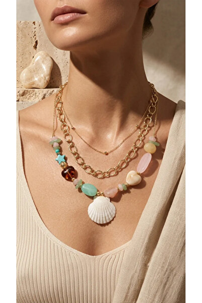 Dorvina 316L Steel Gold Yellow Sea Shell Figured Multiple Women's Necklace Je...