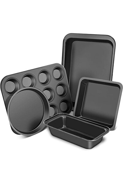 Tazweeq 5 Piece Nonstick Bakeware Sets, Round/Square Cake Pan, Muffin Loaf Ro...
