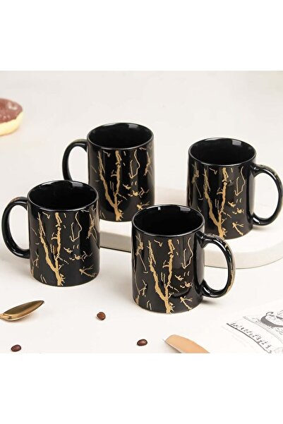 The Earth Store 'Black Copper Pipe' Coffee Mug Set of 4 Ceramic Mugs to Gift ...