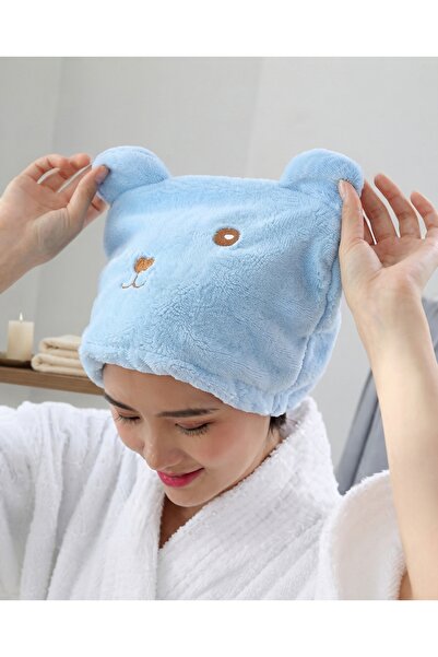 Muchmy Light Blue Super Absorbent Coral Fabric Elastic Hair Cap
