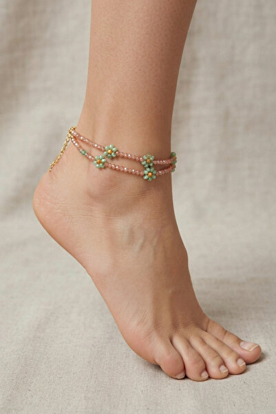 PETEK AKSESUAR Papatya 2 Rows Handmade Crystal Anklet