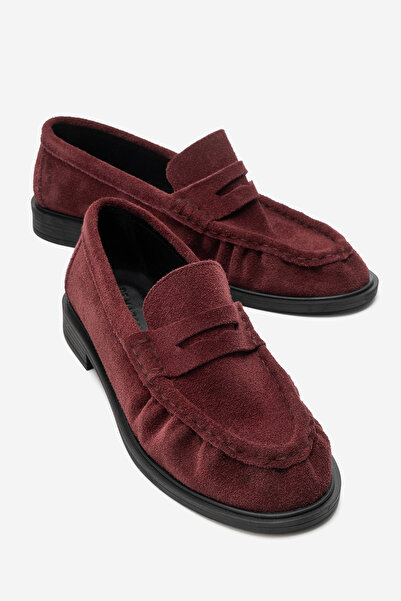 De Marscha Hakiki Deri Saraç Detaylı Kadın Bordo Süet Loafer Makosen Elodie B...