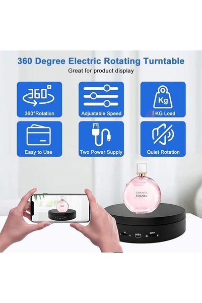 Paporich 360° Electric Rotating Turntable USB Charging Motorized Display Stand Platform with 3 Speed