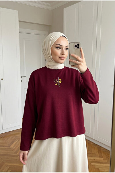 Kirazca Butik تونيك نسائي طويل فضفاض بتفاصيل تطريز على شكل زهور