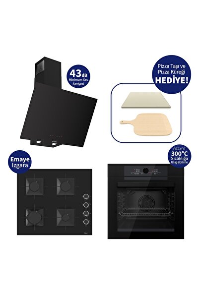 Ferre Pizzart & Fryart Siyah Ankastre Set QEP65CS+SS205+D077-SA