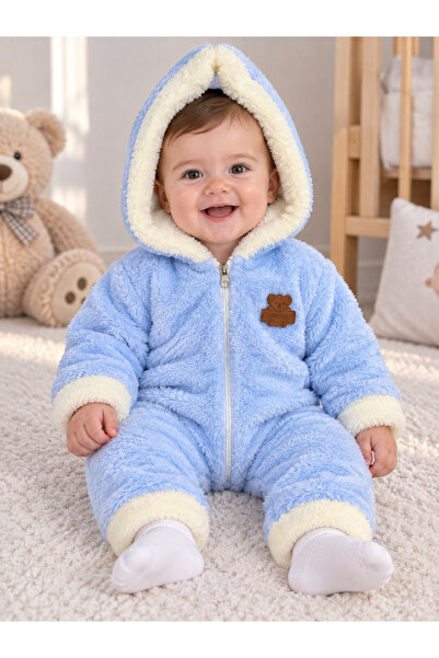 vieso Kışlık Tatlı Kapşonlu Bebek Peluş Welsoft Tulum