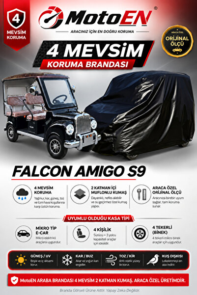 MotoEN Falcon Amigo S9 Nostalji Elektrikli Araba Brandası SİYAH 4 Teker Motor...
