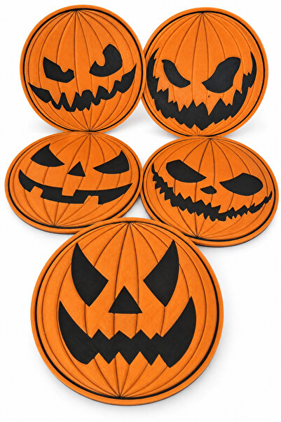 Three Dittle Birds Halloween Themed Coasters Set of 5 - Scary Pumpkin