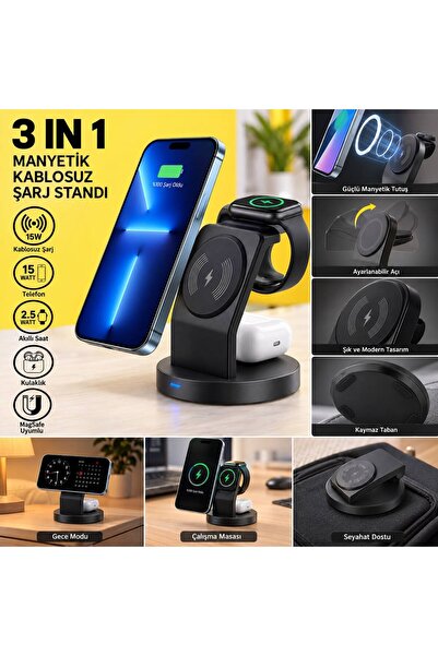 Nomker Samsung Galaxy S25 Ultra Uyumlu 3’ü 1 Arada Manyetik Kablosuz Şarj Sta...