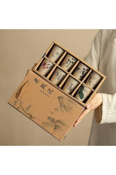 EXCEFORE 8 Piece Ceramic Kung Fu Tea Cup Set, Chinese Tea Cups with Gift Box,...