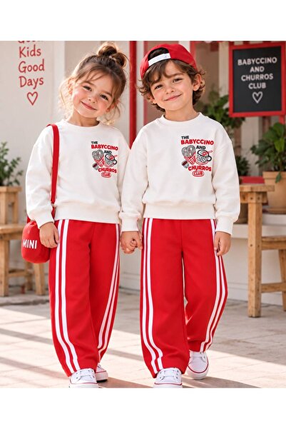 Kız Erkek Çocuk Eşofman Takımı Unisex 2 Li takım Şeritli Pantolon
