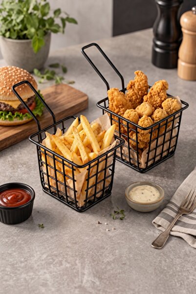 NTC METAL 2 Pieces Luxury Thermoplastic Coated French Fries Presentation Bask...
