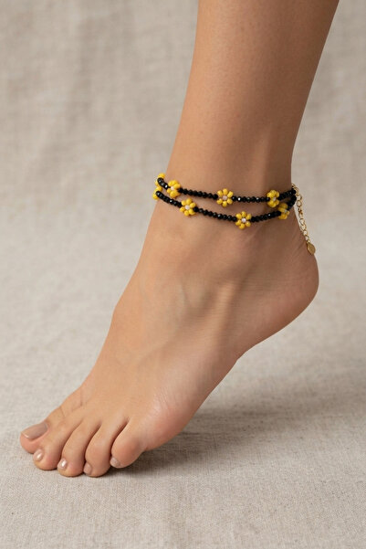 PETEK AKSESUAR Papatya 2 Rows Handmade Crystal Anklet