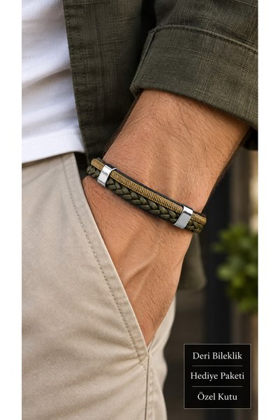 HER ŞEY NOTA www.herseynota.com Cadrino Mossline Black Khaki Leather Men's Br...