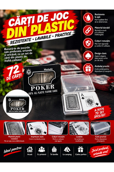 Generic Brand Cărți de joc din plastic – Set rezistent și lavabil