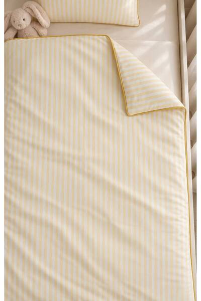 H&C COOLBOY H&C Baby Bedding Set Linen Textured 4-Piece Ribbed Striped Crib 100X150 cm Duvet Cover Set Bed Sheet and 2 Pillowcases