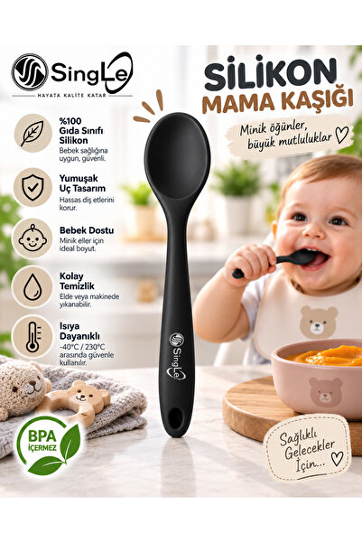 Single ( 2 Adet ) Yanmaz Yapışmaz Silikon Mama Kaşığı Isıya Dayanıklı