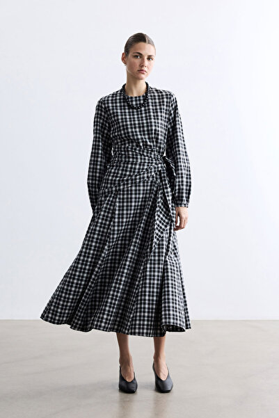 BE BLUE Black Plaid Scarf Dress