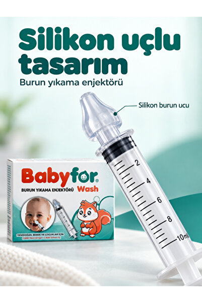 BABYFOR Bebek Burun Yıkama Enjektörü 2'li Nazal Şırınga 2 adet Silikon Uç