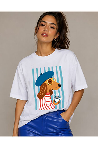 SUNFREE تي شيرت أبيض بأكمام قصيرة وطباعة مختلطة من ICON CAT DOG MIX