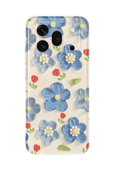 FLAMENKO Honor 600 Pro Compatible Blue Oil Painting Floral Pattern Transparen...