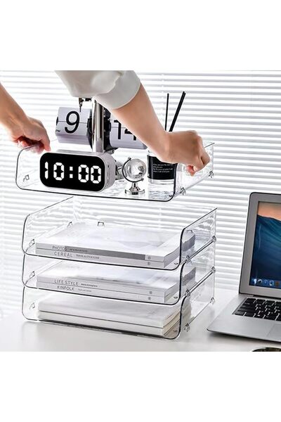 Paporich Clear Acrylic Desktop Paper Organiser, 4-Tier Document Tray, Stackab...