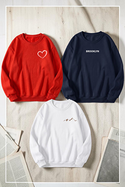 uyguntarz Unisex Mixed Printed Crew Neck Sweatshirt Set – Pack of 3