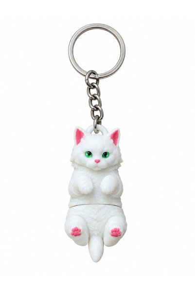 ÜNALTEKİN TASARIM Cute White Cat Keychain – Decorative Cat Figurine Keychain (5 Pcs)