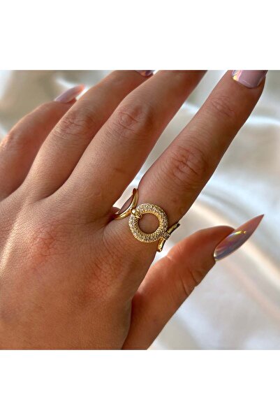 Eylülün Takısı Women's Gold Color Stone Round Adjustable Ring