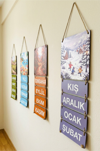Tooall Eğitici Ahşap Mevsimler Pano Seti Sınıf ve Okul Öncesi Eğitim Tablo Seti