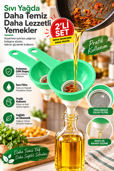 DrBambu Paslanmaz Çelik Süzgeçli Sıvı Yağ Süzme Hunisi – Kızartma Yağı Filtre...