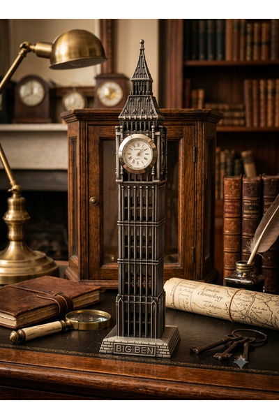 bitki diyarı Big Ben Kulesi Tasarımlı Metal Masa Saati, Dekoratif Londra Saat...