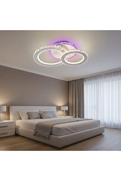 SELEXMO Lustra LED cu telecomanda si cristal NOVA ROTONDA RGB 42W, 2 Cercuri,...