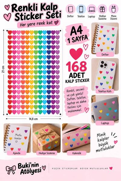150 adet Renkli Kalpler Sticker Seti Öğretmen/Öğrenci/ Ödül/ Ödev Stickerı/Motivasyon Stitch,