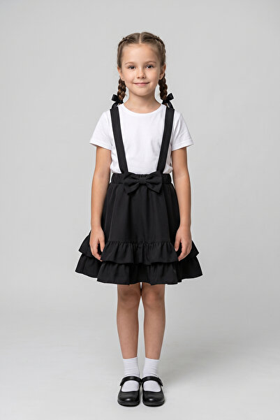 nacar çarşı Girl's Black Bow Strap Layered Ruffle Salopet April 23 October 29...