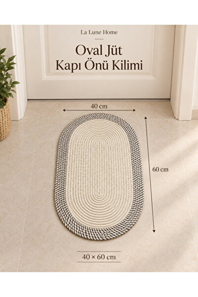 la lune home Oval Jute Door Mat 40X60 cm Knitted Textured Decorative Rug