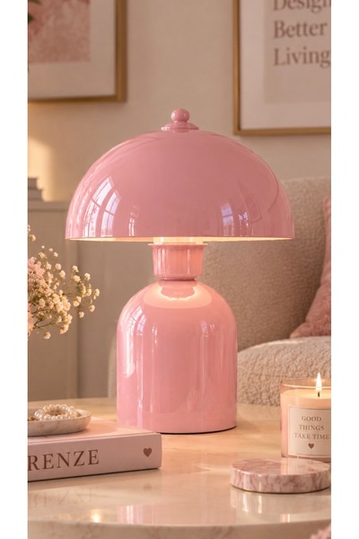 Buiva Rosa Pembe Abajur Metal Gövde E-27 Duy