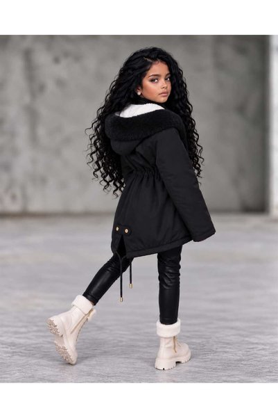 UZUN BUTİK Kids Girls' Coat Waterproof Plush Inside